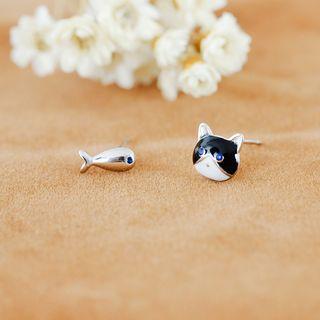 Cat And Fish Non-matching Earring