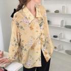 Long-sleeve Floral Print Shirt Light Yellow - One Size
