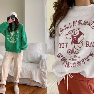 Drop-shoulder Bear-print Sweatshirt