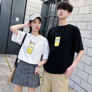 Couple Matching Short-sleeve Drink Print T-shirt