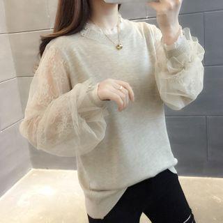 Mesh Panel Bell-sleeve Sweater
