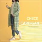Open-front Checked Long Cardigan
