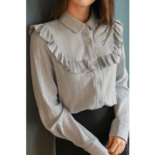 Frill-trim Textured Cotton Blouse
