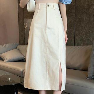 Medium Long Slit A-line Denim Skirt