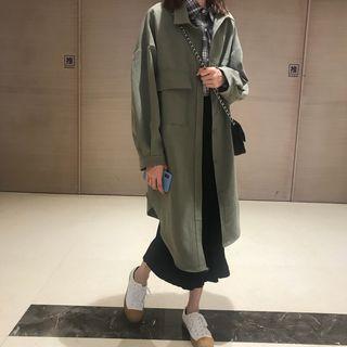 Maxi Pocketed Shirt Jacket Dark Green - One Size