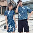 Couple Matching Short-sleeve Crane Print Shirt / Shorts / Mini Qipao