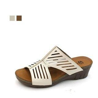 Genuine Leather Slit-trim Slide Sandals