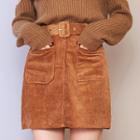 Corduroy A-line Mini Skirt With Belt