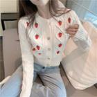 Strawberry-embroidered Cropped Cardigan White - One Size