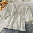 Lace-collar Embroidered Crop Shirt White - One Size