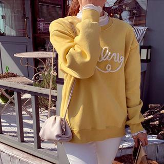 Letter Slit-side Fleece-lined Pullover