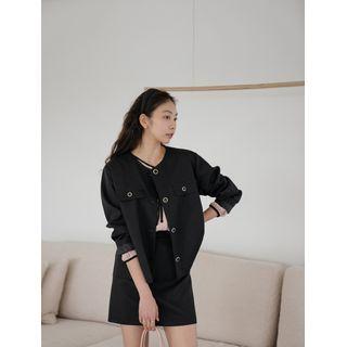 Plus Size Round-neck Flap Jacket