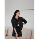 Plus Size Round-neck Flap Jacket