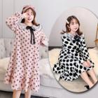 Long-sleeve Layered Collared Dotted Dress
