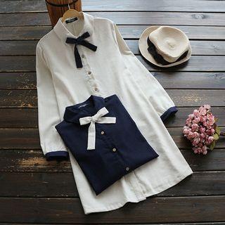Long-sleeve Tie-neck Shirtdress