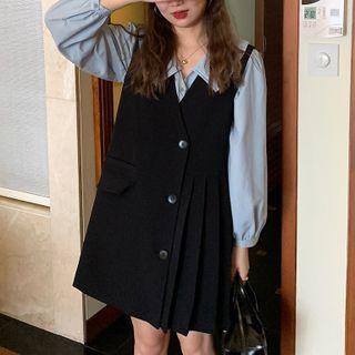 Button-up Blouse / Sleeveless Mini Dress