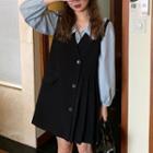 Button-up Blouse / Sleeveless Mini Dress
