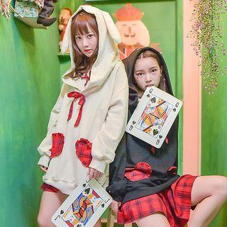 Set: Rabbit Ear Accent Plaid Panel Hoodie + Mini Plaid Pleated Skirt