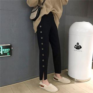 Buttoned Side Slit Cropped Pants