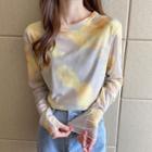 Long-sleeve Tie-dyed Mesh T-shirt Yellow - One Size