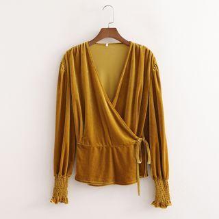 Long-sleeve Velvet Wrap Top