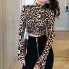 Long-sleeve Mock Neck Animal Print T-shirt