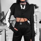 Reflective Graphic Print Chained Cropped Hoodie
