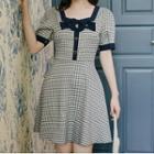 Bow Square-neck Plaid Mini A-line Dress