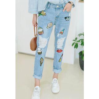 Distressed Appliqu  Jeans