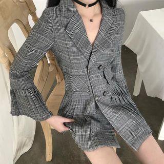 Plaid Pleated Double-breasted Blazer