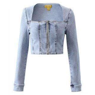 Cropped Zip-up Denim Jacket