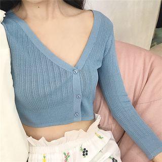 Long-sleeve V-neck Cropped Top