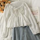 Off-shoulder Ruffle-trim Cropped Peplum Top White - One Size