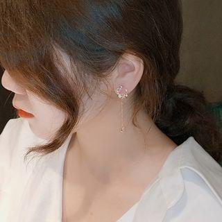 Non-matching Rhinestone Moon Dangle Earring Rose Gold - One Size