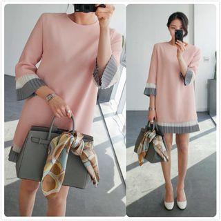 Pleated Trim 3/4-sleeve Sheath Dress
