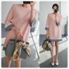 Pleated Trim 3/4-sleeve Sheath Dress