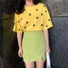 Dotted Elbow-sleeve T-shirt / High Waist A-line Skirt