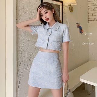 Short-sleeve Cropped Blouse / Mini Pencil Skirt
