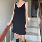 Sleeveless Plain Dress Black - One Size