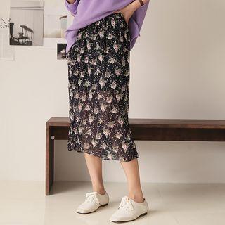 Patterned Crinkled Chiffon Skirt