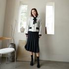 Stand-collar Tweed Jacket With Ribbon