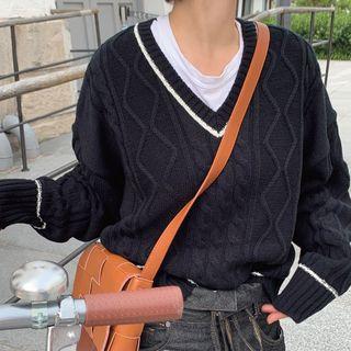 Long-sleeve Striped Cable Knit Sweater