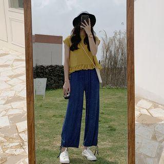 Sleeveless Frill Trim Top / Wide-leg Pants