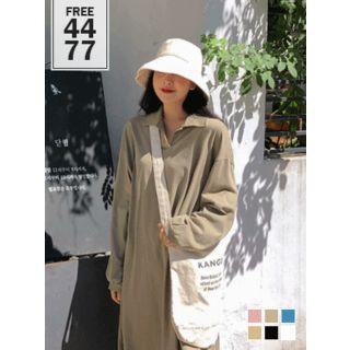 Open-placket Round-hem Shift Dress