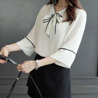 Faux-pearl Beaded Ribbon-accent Top