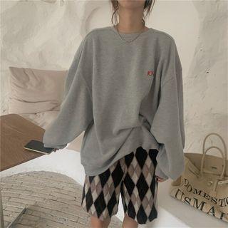 Embroidered Long-sleeve Top / Gingham Shorts