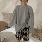 Embroidered Long-sleeve Top / Gingham Shorts