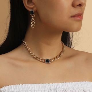 Set: Rhinestone Chain Drop Earring + Necklace