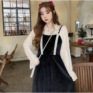 Bell-sleeve Blouse / Spaghetti Strap Midi A-line Dress