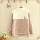 Hamster Embroidered Turtle-neck Knitted Sweater
